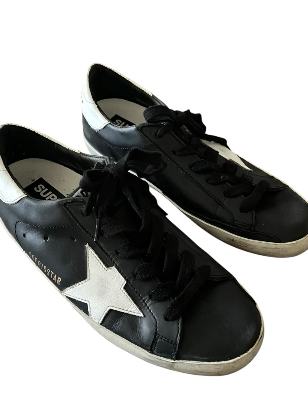 Golden Goose Black Leather Sneakers with White Star
